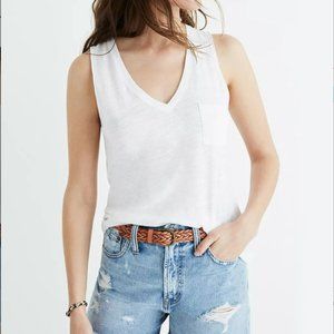 Madewell Whisper V-neck Pocket Tank, Optic White, Size XL